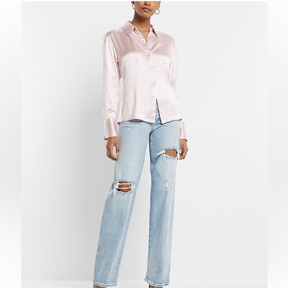 NWT Satin Split Front Slim Portofino Shirt - Picture 3 of 6